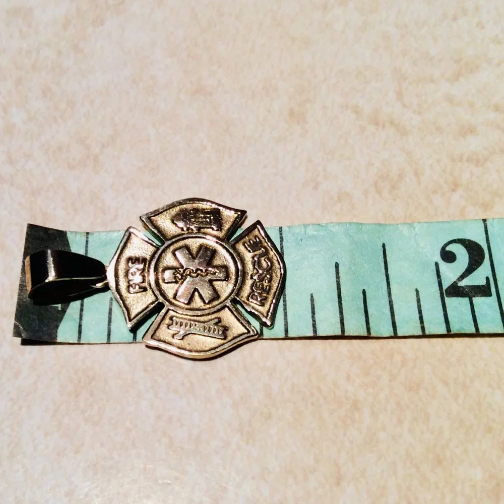 14k Gold Fire Resue with Cadieus symbol Maltese Cross Pendant - Picture 9 of 11